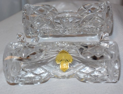 2-Vtg CIC Handcut Lead Crystal Master Salt Cellar Dish-Germany US Zone w. Label - Picture 4 of 14
