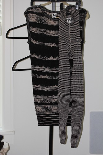 Vestido M MISSONI Tejido + Leggings *JUEGO de 2 Piezas* 4US/40I/38F Negro/Beige Mini - Imagen 15 de 17