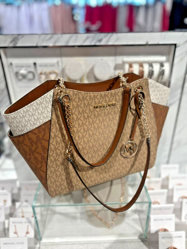 Michael Kors Jet Set Large Damen Logo Charm Kette Schultertasche Tasche Camel Multi - Bild 2 von 13