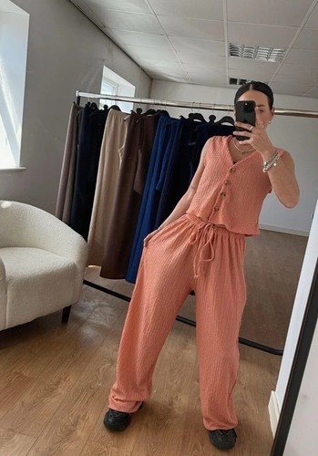 Chaleco de mujer Ropa de salón Damas Chaleco Palazzo Pantalón Chándal Conjunto coordinado - Imagen 8 de 22