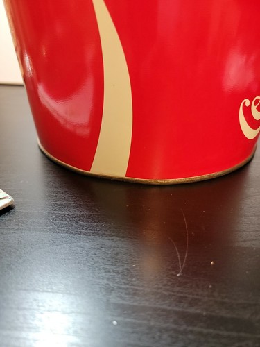  Vintage LARGE 1983 Red COKE Coca Cola Retro Metal Popcorn Tin 8"Hx10"W Lided - Picture 10 of 11