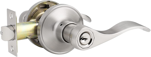 Entry Front Door Handle with Key Stainless Steel Wave Style Lock Set Satin - Picture 8 of 12