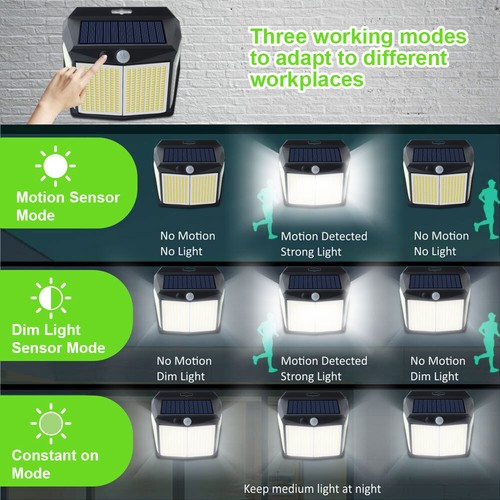 468 LED Solar Powered PIR Motion Sensor Lamp Outdoor Garden Security Wall Lights - Picture 49 of 80