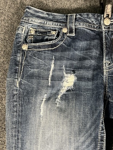 MISS ME Womens Mid-Rise Easy Crop Denim Blue Jeans Distressed Size 29 - Picture 2 of 17
