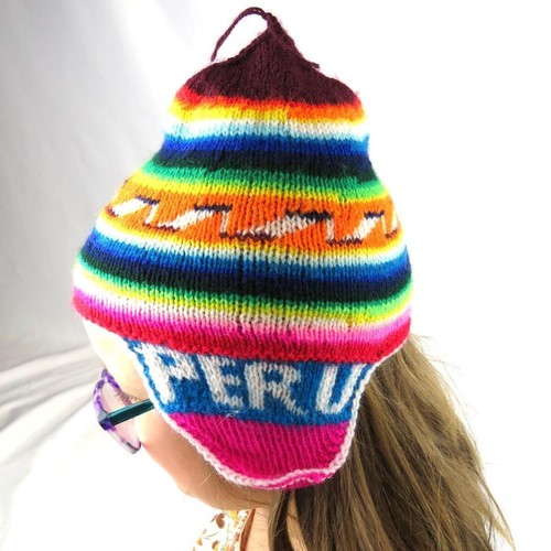 Cappello Beanie Chullo Lavorato a Maglia Bambini 2-7 Fatto a Mano in Perù Highlands Multicolore #3 - Foto 5 di 6