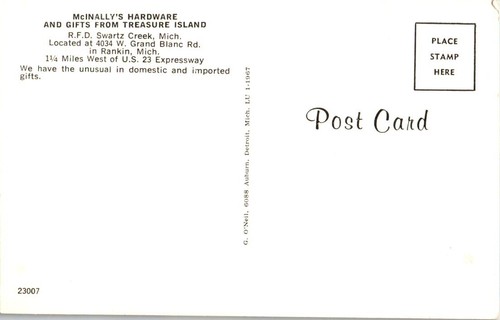 Unposted Post Card McInally's Hardware & Gifts Swartz Creek Michigan - Picture 2 of 2