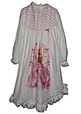 Vintage 1996 Barbie Pajamas Girls White Pink Party Nightgown Size 8 Long Sleeve
