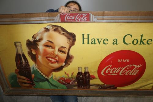 Large 62" Vintage 1952 Coca Cola Soda Pop With Frame 2 Side Sign - Picture 3 of 14