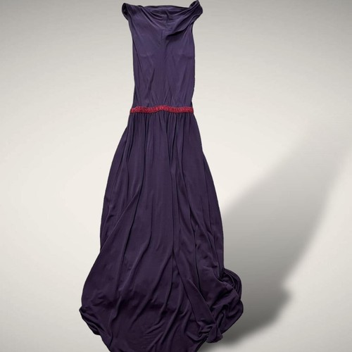 Max & Co Maxi Abito Lungo Formale Prom 100% Viscosa Viola Scuro Taglia S Linea A - Foto 5 di 8