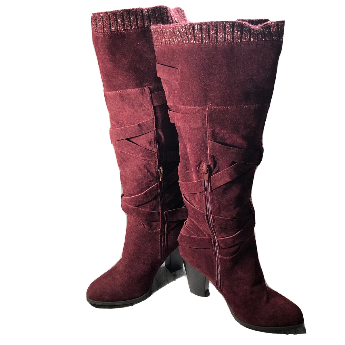 Maroon wide calf boots discount