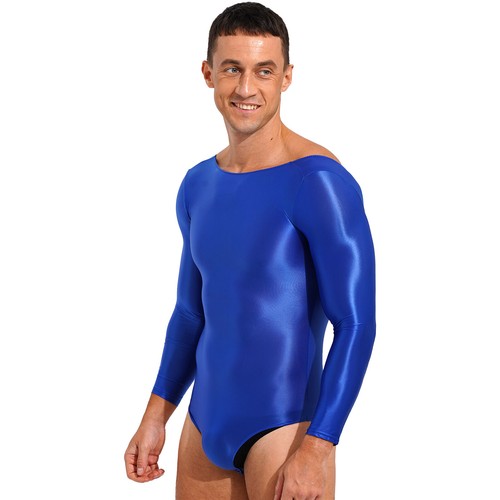 Herren Öl glänzend Langarm Body Trikot dehnbar Overall Mankini Badeanzug - Bild 144 von 186