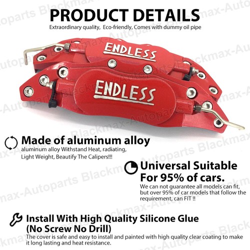 Metal 3D ENDLESS Universal Style Brake Caliper Cover front & rear 4 Pcs Red WL01 - Picture 2 of 9
