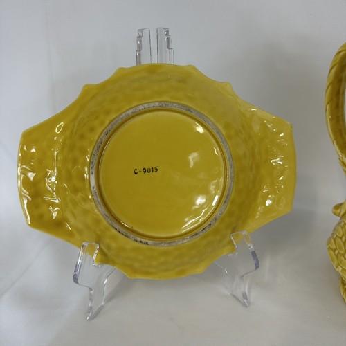 Vintage Napcoware C-9015 Krug Becken Set gelb Korbgeflecht Stiefmütterchen Blumen GUC - Bild 5 von 16