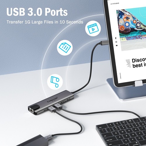 Lemorele Hubs 8 Adapters 6 in 1 multi-port usb3.0, 4K HDMI, RJ45 port, PD 100w - Picture 6 of 8