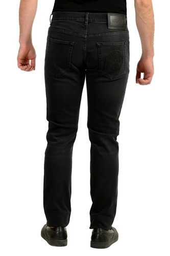 Versace Men's Black Wash Logo Embroidered Straight Leg Jeans US 35 IT 51 - Picture 3 of 5