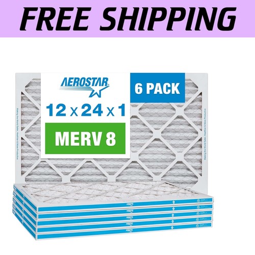 Pleated HVAC Air Filters MERV 8 - 12x24x1 Pack of 6 for Improved Efficiency
