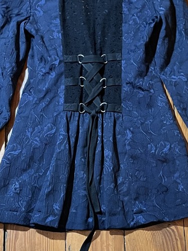 Free People Jacket Blazer Jacquard Tie Lace Back Victorian Boho Blue Sz 6 Rare - Picture 5 of 16