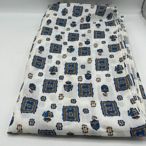 Vintage Fabric Light Cotton 1960s Coat of Arms Blue Yellow Boys Room 4 Yards - Picture 2 of 7