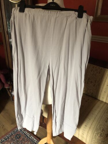 SUMMER CROP PANTS 23”LEG GREY LINEN ELASTIC WAIST CASUAL HOLIDAY EASY WEAR - Picture 5 of 5
