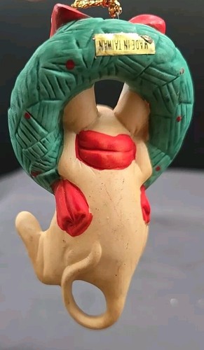 Corona de ratón vintage adorno pintado a mano cerámica sonriente 3,5" regalo Taiwán - Imagen 6 de 13