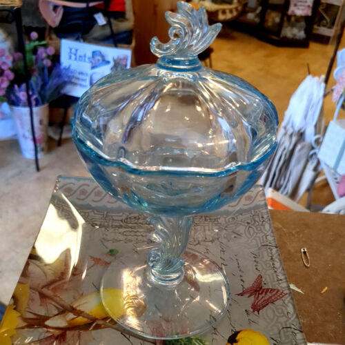 Vintage Fostoria Azure Blue Jelly Dish with Lid - Baroque No. 2496