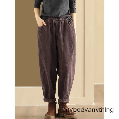 Retro Style Women Corduroy Harem Pants Splicing Trousers Autumn Winter Spring Sz - Picture 21 of 27