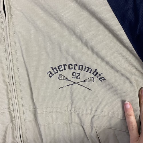 VTG Abercrombie Fitch A92 Jacket Youth XL Blue Beige Hooded Full Zip Windbreaker - Picture 5 of 18