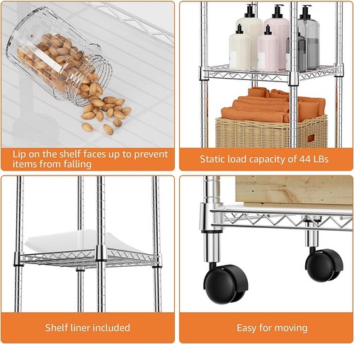 4 Shelf Storage Rack Unit Bathroom Pantry 12"x 12"x 47.3" Metal Storage Shelves - Picture 6 of 26