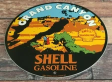 Vintage Shell Gasoline Porcelain Grand Canyon Service Station Pump Plate Sign
