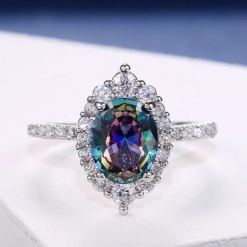 Silver Ring Simulated MYSTIC TOPAZ Birthstone Ring For Women US SIZE 7 - Picture 1 of 6