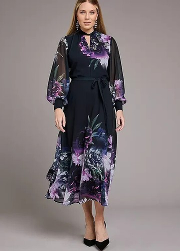 Kaleidoscope Midikleid Blumenbordüre Print Gr. UK 22 Plus (fm136-2)