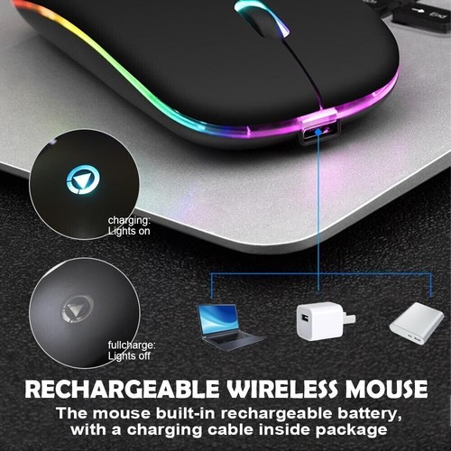 Slim Silent Rechargeable Wireless Mouse RGB LED USB Mice MacBook Laptop PC UK - Picture 3 of 19
