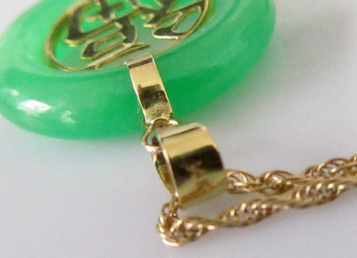 Gold Jade Necklace - 14K Yellow Gold Jade Circular Pendant & 14K Gold Chain - Picture 16 of 16