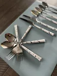 16-64 Cutlery Sets Stainless Steel Knife Fork Spoon Set Marble Decal Handle