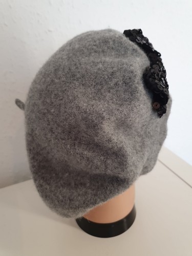 Beret hat wool fedora Hat black felt bow detail Size L - Picture 4 of 10