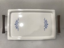 Vintage CORNINGWARE BLUE CORNFLOWER BAKE BROIL SERVING TRAY P-35-B With Cradle