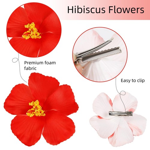 Flower Hair Clips for Women 5Pcs Hawaiian Flower Hair Clips 4” Hibiscus Hair ... - Picture 3 of 8