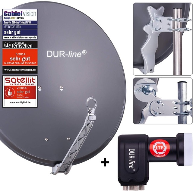 DUR-line 4 Teilnehmer Satanlage Select 75/80 Alu SatAntenne anthrazit + Quad LNB DUR-line 4 Teilnehmer Satanlage Select 75/80 Alu SatAntenne anthrazit + Quad LNB