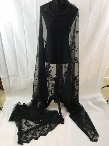 Designer Black Lace Fabric Sequined 3 Yards 3D Sheer Linging Included Ornate New - Picture 2 of 8