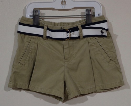 Polo Ralph Lauren Girls Size 4 Adjustable Waist Khaki Pleated Belted Shorts - Picture 2 of 3