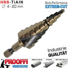 HSS TiALN Stufenbohrer Ø 4 - 20 mm Spiral Schäl Fräser Kegel Konus Bohrer Senker
