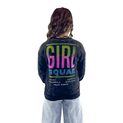 Disney Princess Girls Mineral Washed Crewneck Pullover Size M 8 Black Multi - Picture 2 of 7