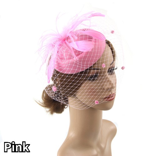 Lady Veil Fascinator Hat Retro Pillbox Hat Feather Cocktail Party Headpiece Cute - Foto 11 di 19