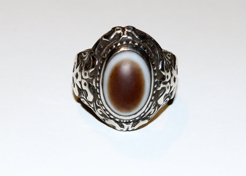 Bague homme argent ancienne agate rubanée Taille 64- Bague ethnique US size 11