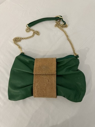 Vera Pelle MAMOI Green Genuine Italian Leather Cork Stripe Crossbody Handbag - Picture 1 of 13