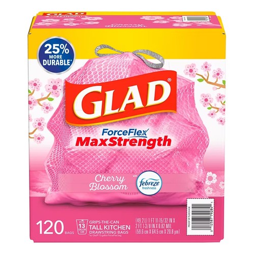 Glad ForceFlex MaxStrength Tall Müllbeutel, Kirschblüte mit Febreze Frische - Bild 1 von 2