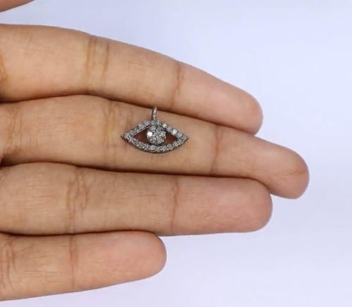 Victorian Pave Diamond Eye charms Pendant Silver Evil Eye Protection Pendant - Picture 3 of 5