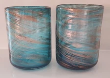 Artland Shimmer Double Old-Fashion Highball Glasses Hand Blown Set Of 2