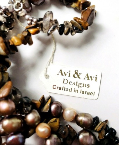 Avi & Avi Israel Multi Strand Tigers Eye Freshwater Pearl Quartz Beaded Necklace - Picture 9 of 9