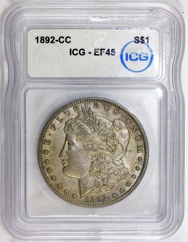 1892 CC Morgan Silver Dollar | Carson City Key Data ICG EF45 - Foto 5 di 6
